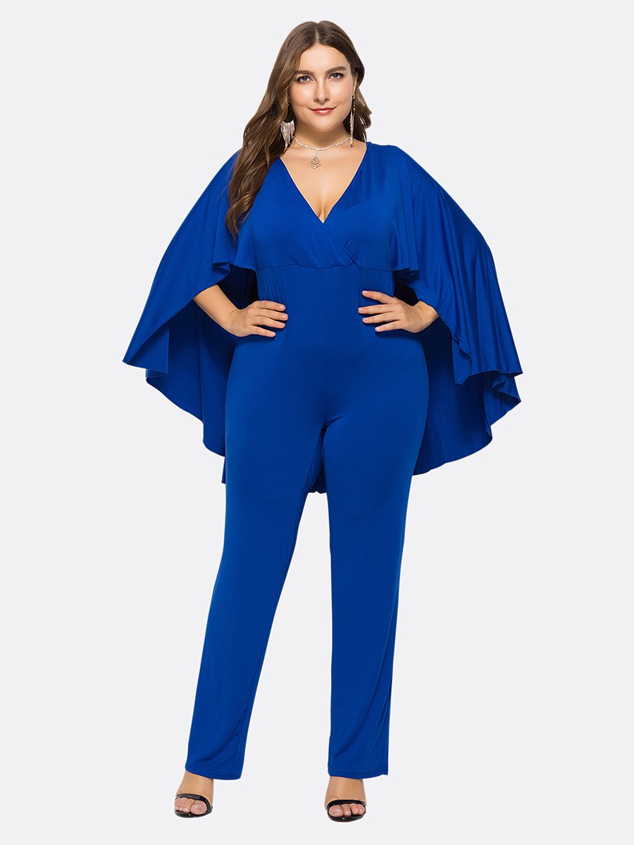 Bat Sleeve V-neck Solid Jumpsuit