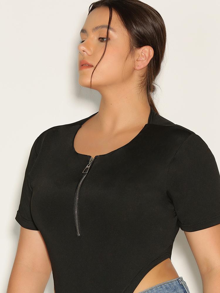 Zipper Round Neck Jumpsuit