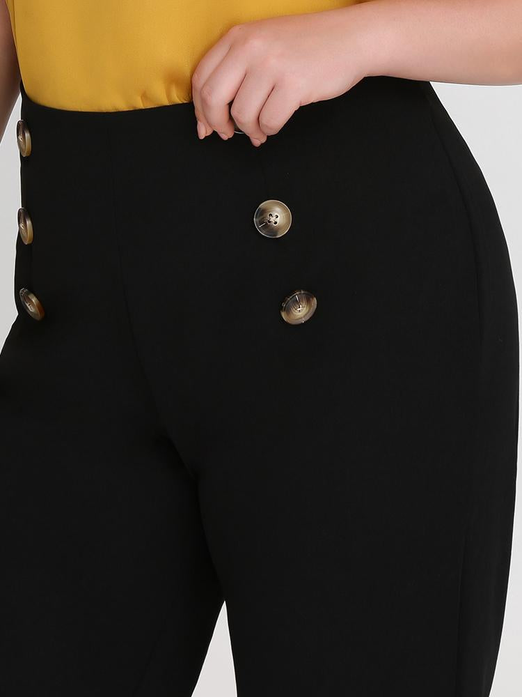 Button Solid Flared Pants