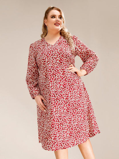 Ditsy V-neck Long-sleeved Dress