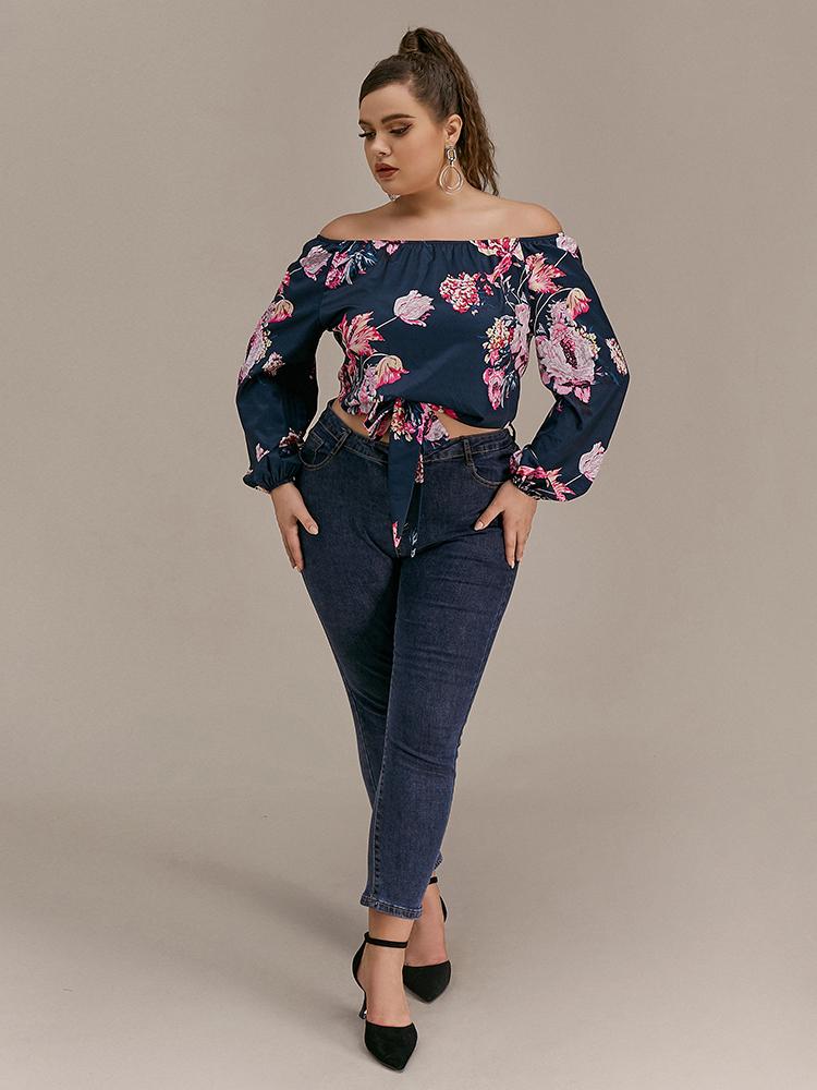 Floral Knotted Off Shoulder Bouse