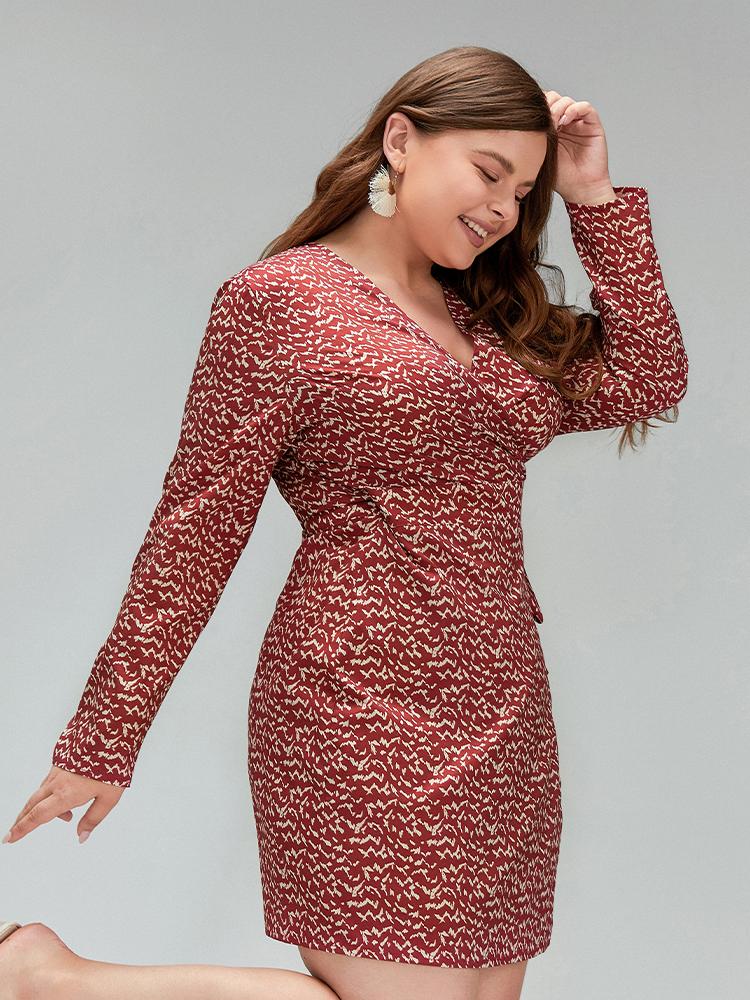 Irregular Pattern Print Wrap Dress