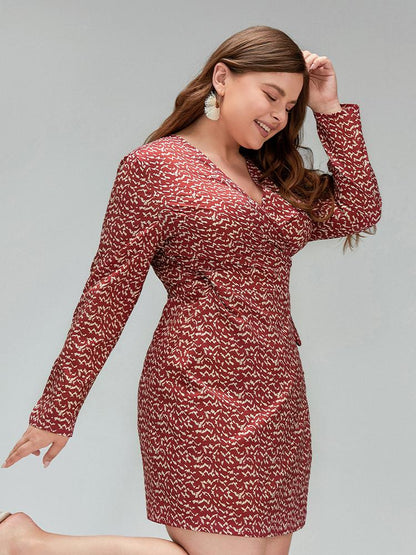 Irregular Pattern Print Wrap Dress