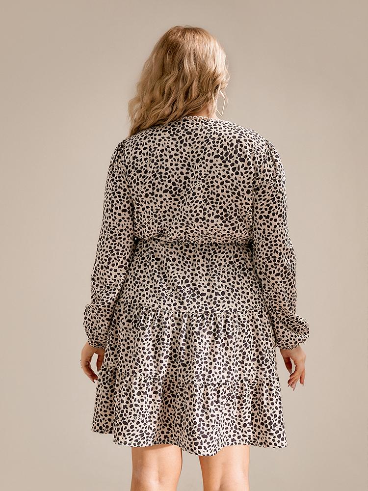 Leopard Print High Waist V-neck Dress