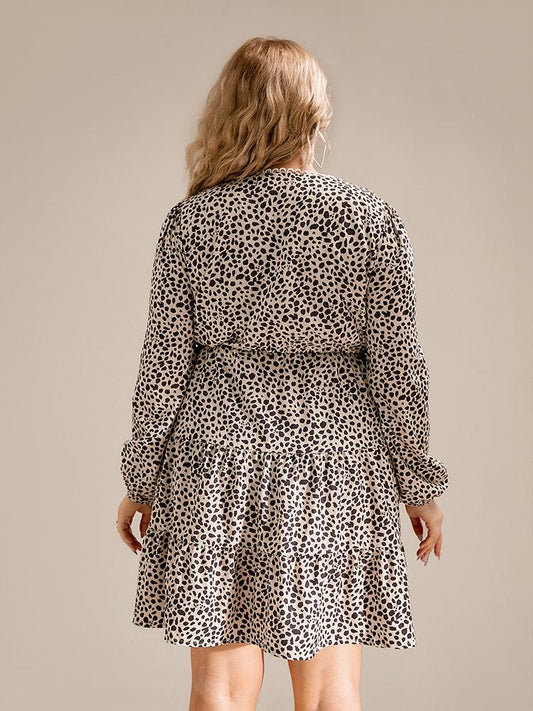 Leopard Print High Waist V-neck Dress