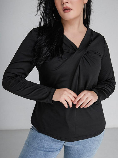 Front Twisted V-neck Long Sleeve T-Shirt