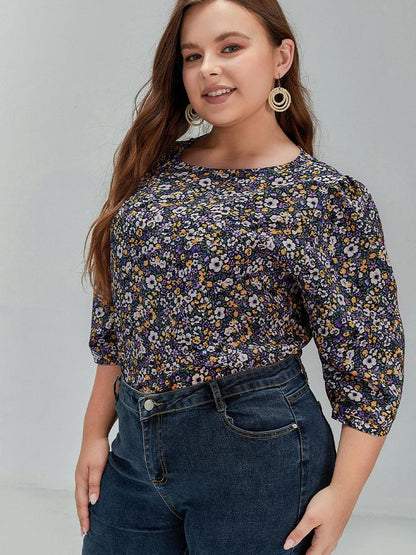 Floral Round Neck Half Sleeve Top