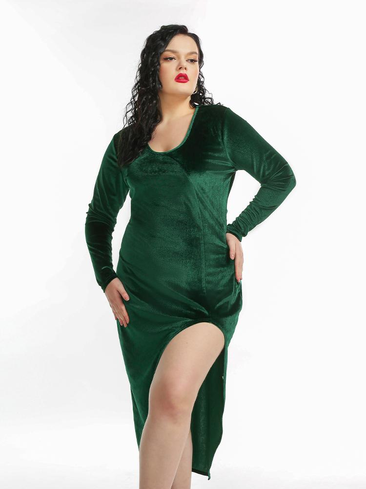 Sexy High Slit Long Sleeve Dress