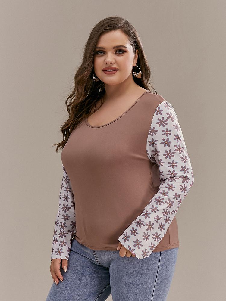 Floral Contrast Round Neck T-Shirt