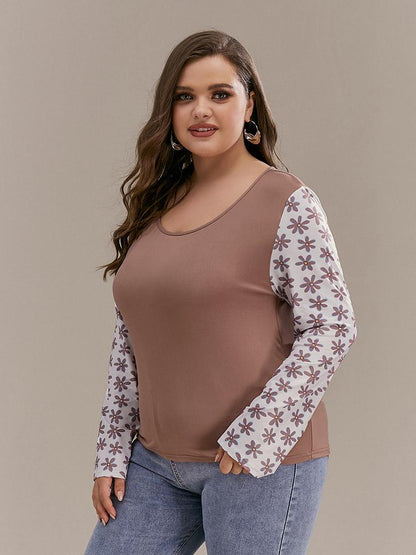 Floral Contrast Round Neck T-Shirt