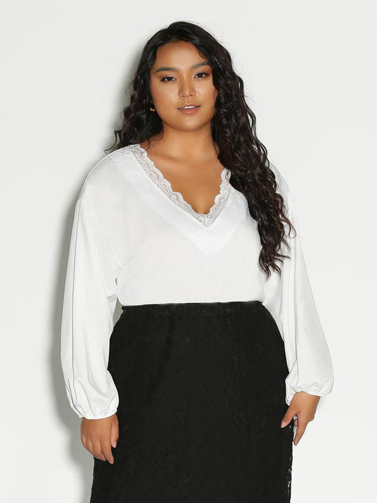 Lace Trim Long Sleeve Blouse