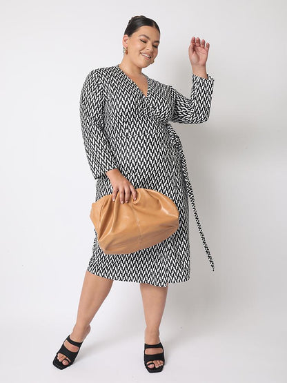 Geometric Print Wrap Dress