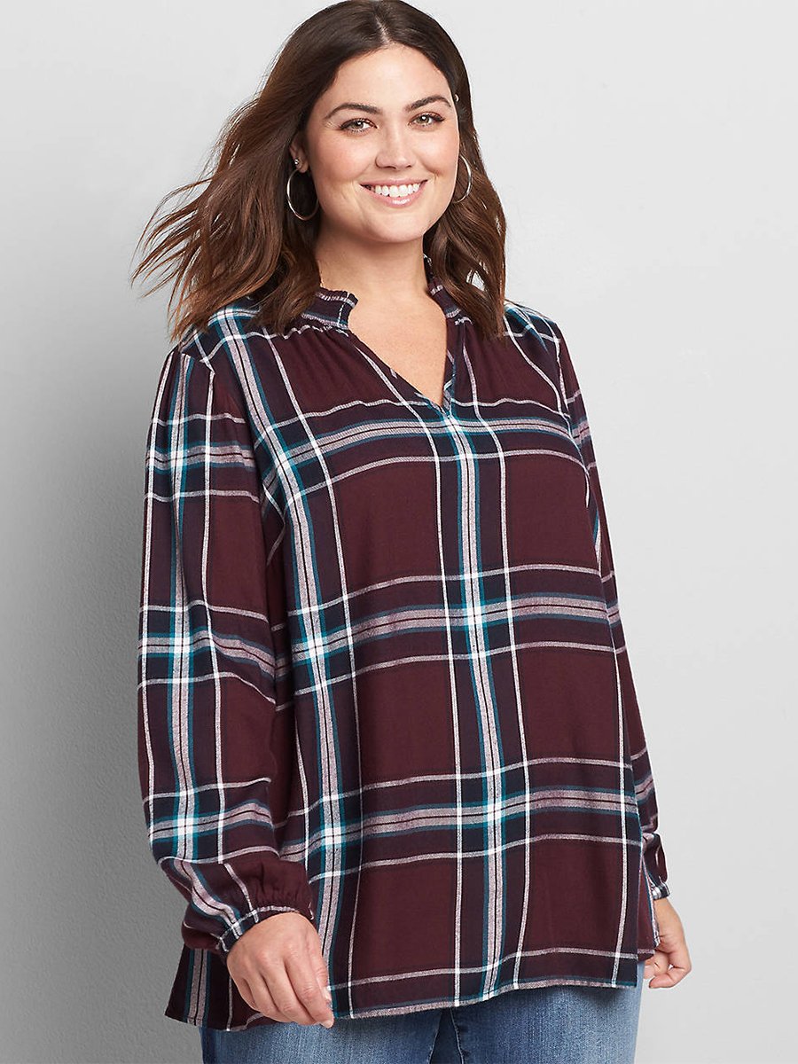 Plaid Stand Collar Blouse