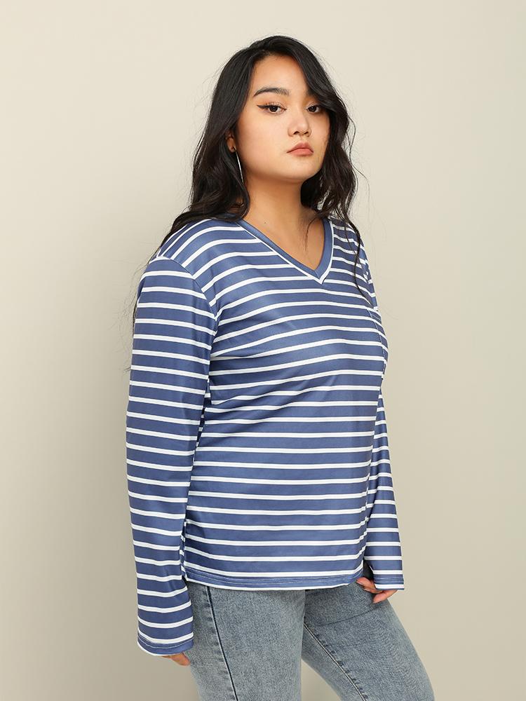 Blue Striped V-Neck T-Shirt