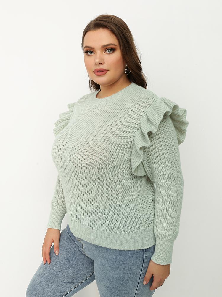 Ruffle Shoulder Long Sleeve Sweater