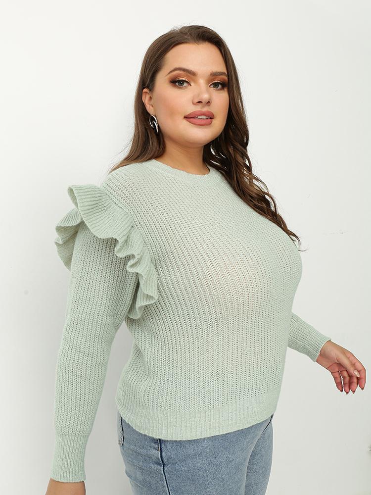 Ruffle Shoulder Long Sleeve Sweater