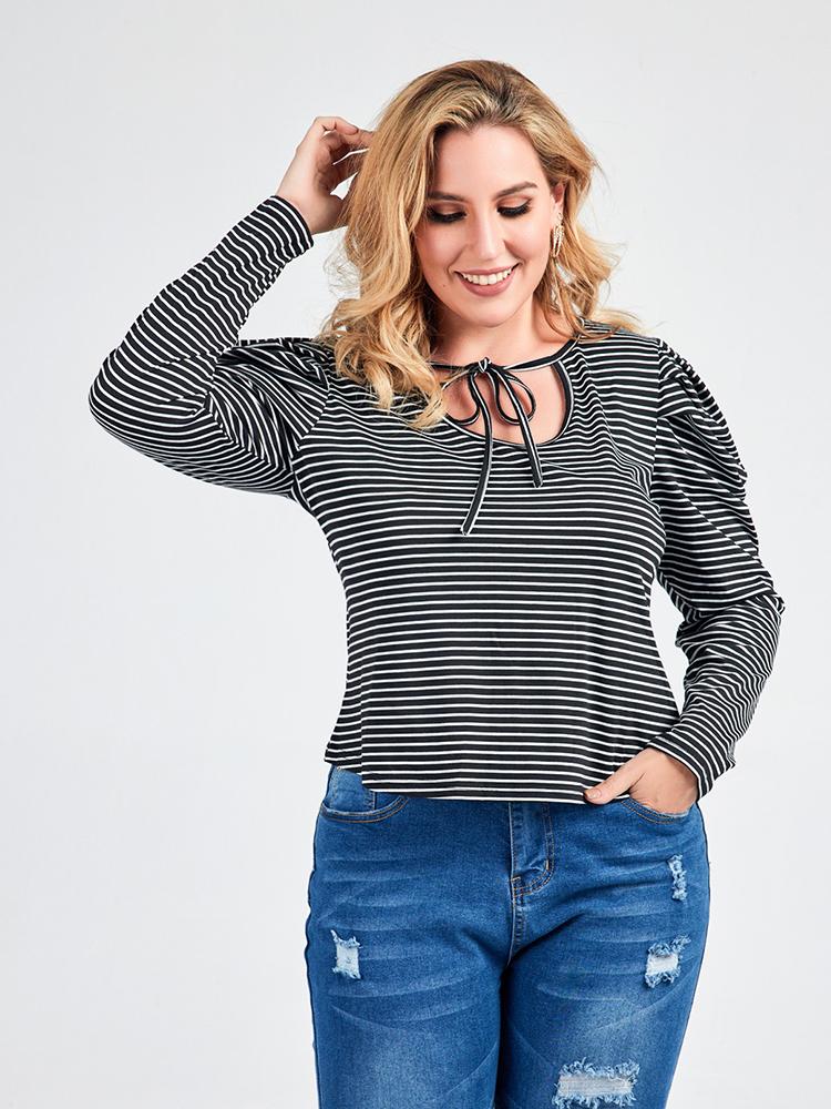 Striped Puff Sleeve T-shirt