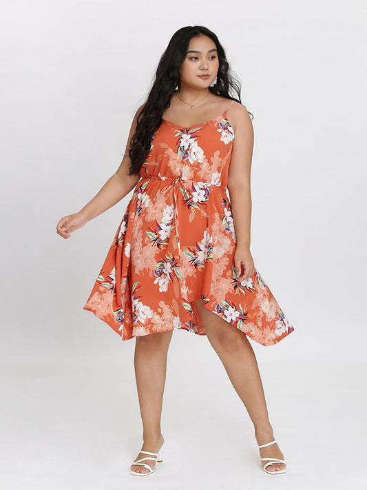 Knotted Waist Floral Dress