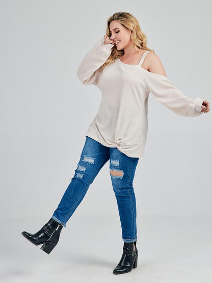 Cold Shoulder Twisted Knit Top