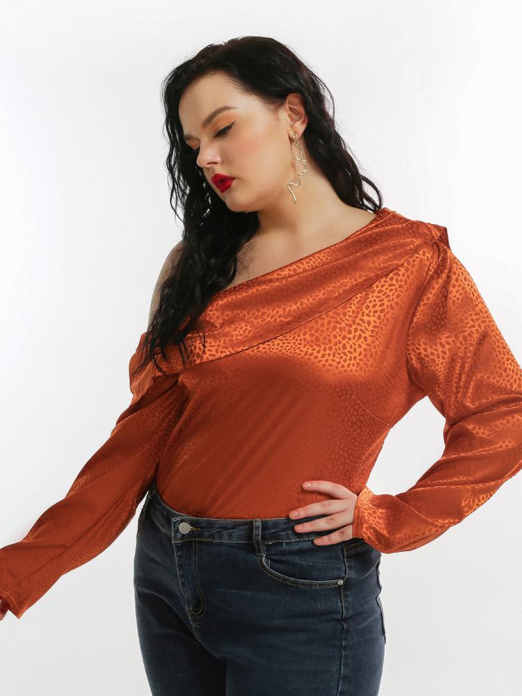 Printed Sexy One Shoulder Long-sleeved Top