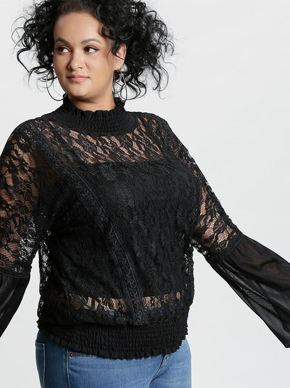Lace Balloon Sleeve Top
