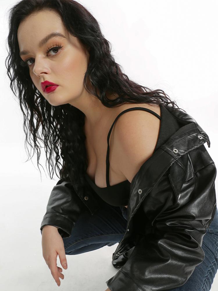 Button Lapel Pocket Crop Jacket