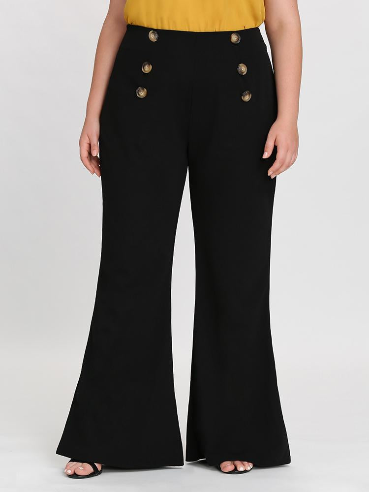Button Solid Flared Pants