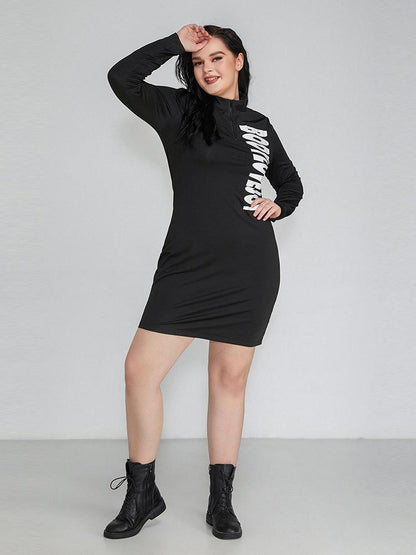 Letter Printed Zipper Dress