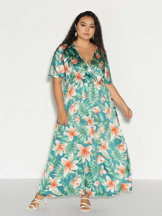 Surplice Neck Floral Dress