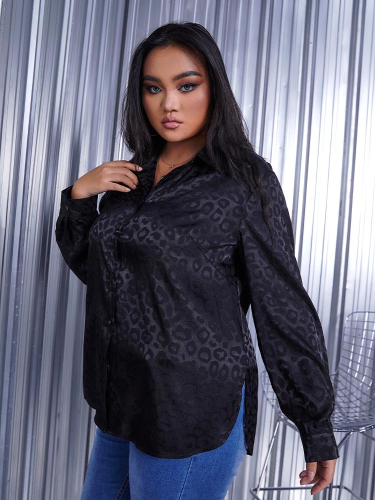 Black Leopard Print Long Sleeve Blouse