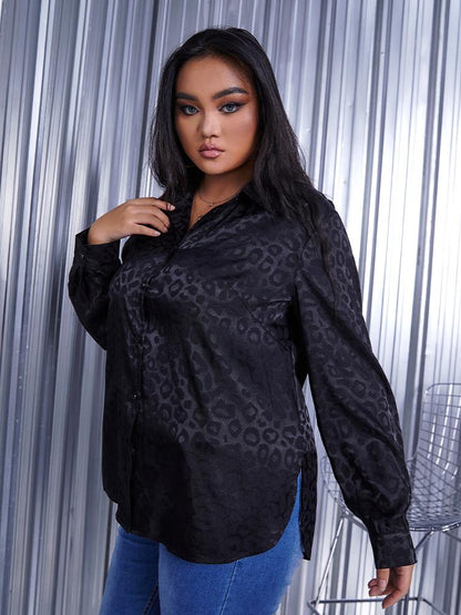 Black Leopard Print Long Sleeve Blouse