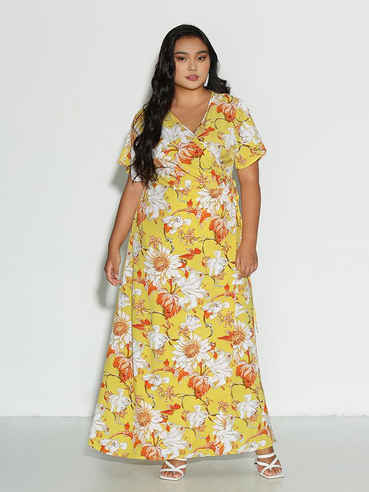 Floral Split Sleeve Hem Dress