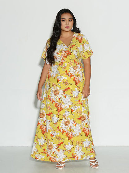 Floral Split Sleeve Hem Dress