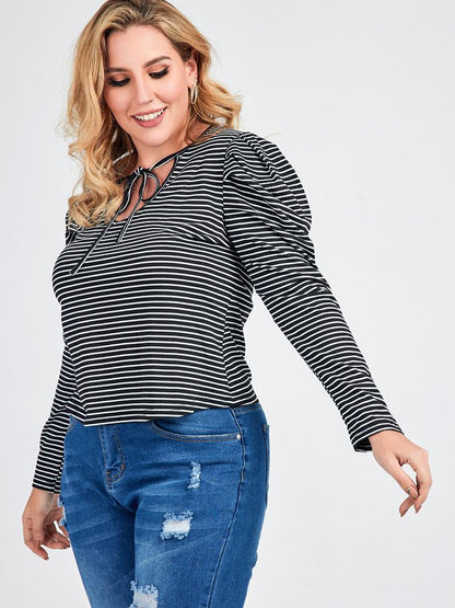 Striped Puff Sleeve T-shirt