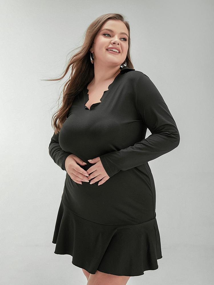 Irregular Neck Long Sleeve Dress