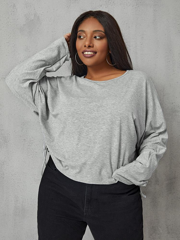 Drawstring Round Neck Tops