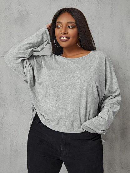 Drawstring Round Neck Tops