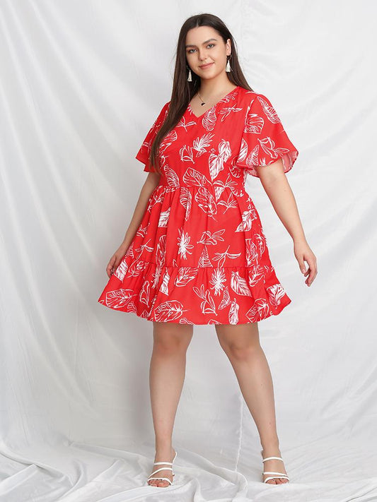 Leaf Print Smocked Dress