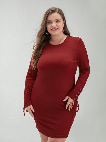 Drawstring Round Neck Sweater Dress