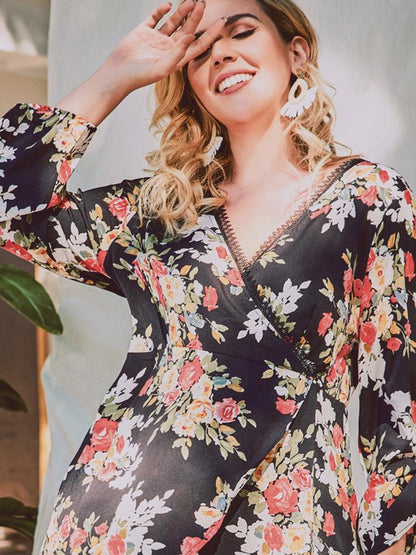 Floral Printed Wrap Irregular Dress