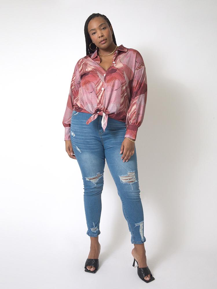 Printed Asymmetrical Dropped Shoulder Blouse