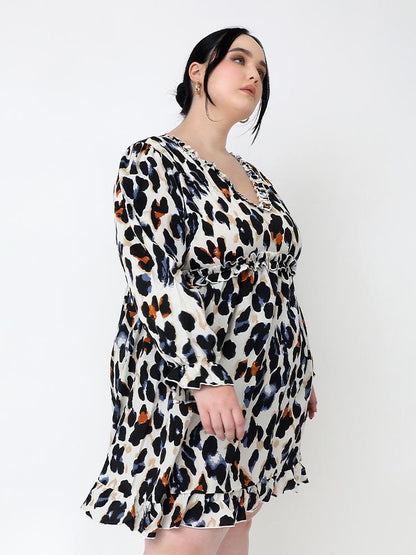 Leopard Print Ruffled Neckline Dess