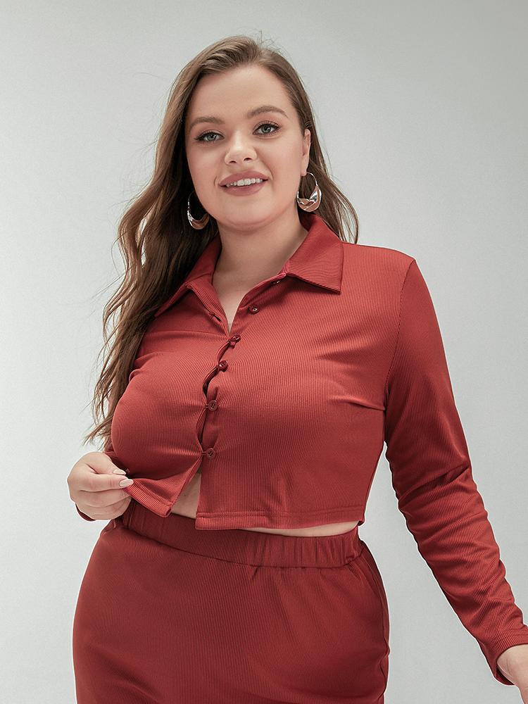 Solid Button Lapel Crop Top