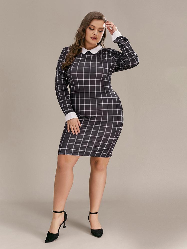 Plaid Lapel Collar Bodycon Dress