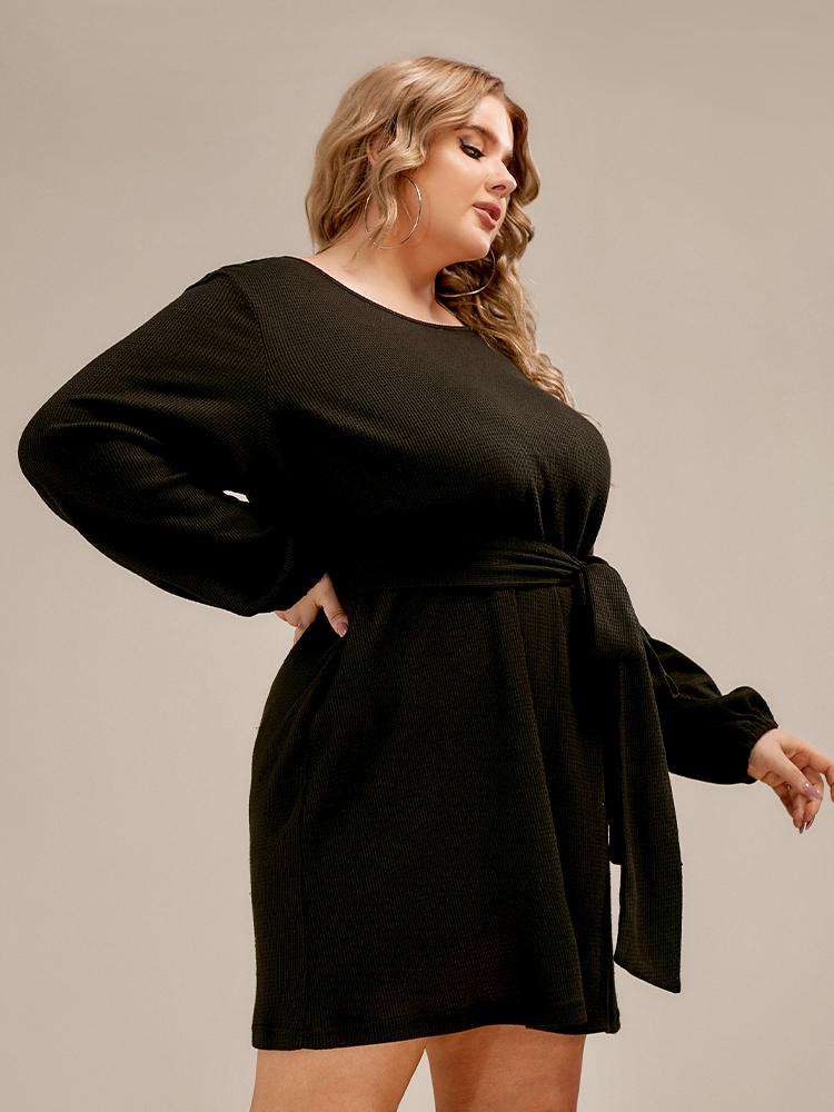 Solid Tie Round Neck Mini Dress