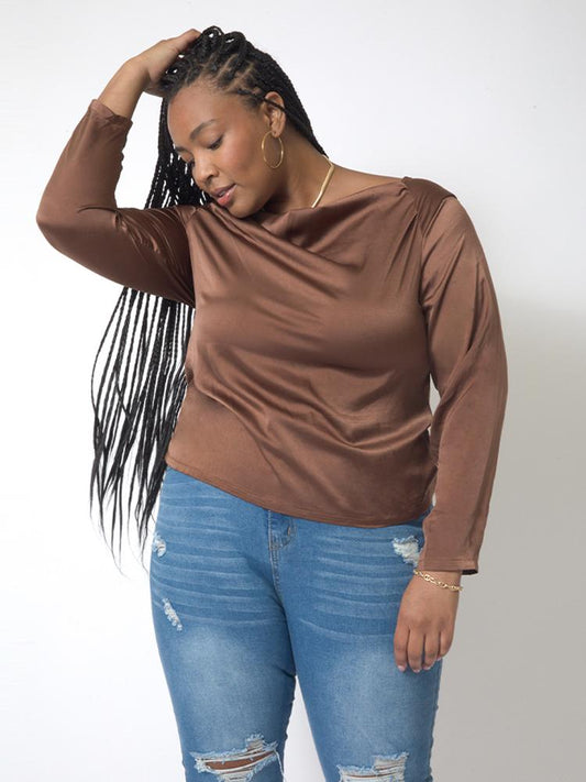 Solid Pleated Long Sleeved Tops