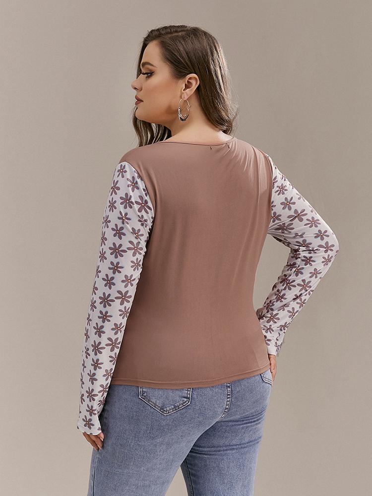 Floral Contrast Round Neck T-Shirt