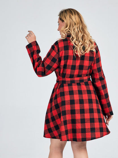 Plaid Belt Lapel Dress