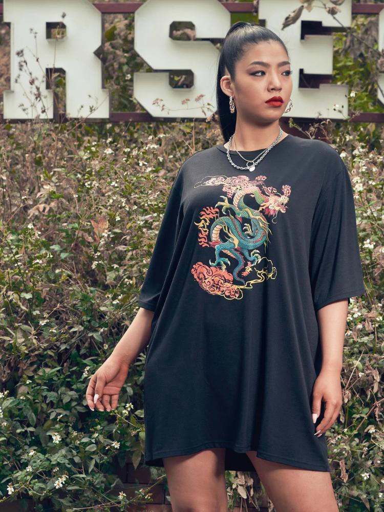 Printed Solid Color Dress