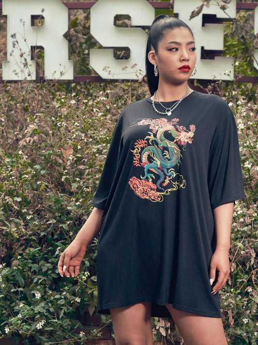 Printed Solid Color Dress